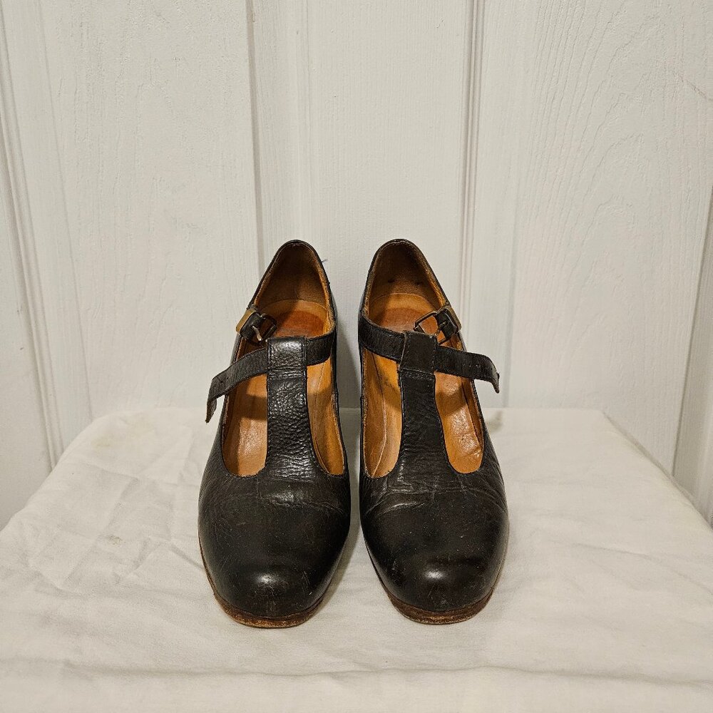 Dark Brown Leather T-Straps Made in Italy 37